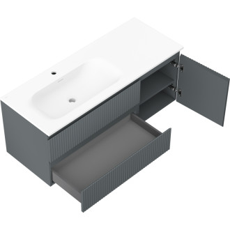 Mexen Rivel kúpeľňová skrinka 120 cm s umývadlom Vela ľavým, 2S, 1D, drážkovaná, grafit/matná biela - 91A23-12047-3-BBFFF66-W23L01