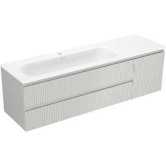 Mexen Rivel kúpeľňová skrinka 160 cm s umývadlom Vela ľavým, 2S, 1D, drážkovaná, matná šedá/matná biela - 91A23-16047-3-BBFFF62-W23L01