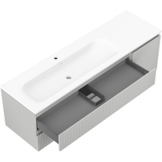 Mexen Rivel kúpeľňová skrinka 160 cm s umývadlom Vela ľavým, 2S, 1D, drážkovaná, matná šedá/matná biela - 91A23-16047-3-BBFFF62-W23L01