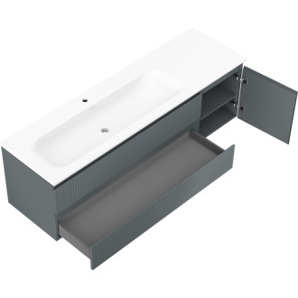 Mexen Rivel kúpeľňová skrinka 160 cm s umývadlom Vela ľavým, 2S, 1D, drážkovaná, grafit/matná biela - 91A23-16047-3-BBFFF66-W23L01