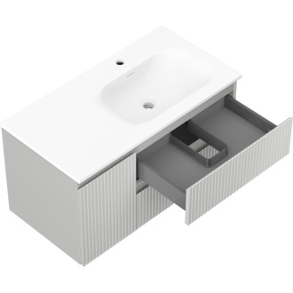 Kúpeľňová skrinka Mexen Rivel 90 cm s umývadlom Vela pravá, 2S, 1D, drážkovaná, matná šedá/matná biela - 91A23-09047-3-BBFFF62-W23P01