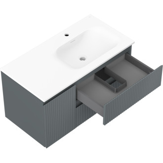 Mexen Rivel kúpeľňová skrinka 90 cm s umývadlom Vela pravá, 2S, 1D, drážkovaná, grafit/matná biela - 91A23-09047-3-BBFFF66-W23P01