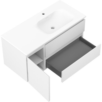 Mexen Rivel szafka łazienkowa 100 cm z umywalką Vela prawą, 2S, 1D, ryflowana, biała mat - 91A23-10047-3-BBFFF01-W23P01