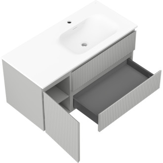 Mexen Rivel kúpeľňová skrinka 100 cm s umývadlom Vela pravá, 2S, 1D, drážkovaná, šedá/matne biela - 91A23-10047-3-BBFFF62-W23P01