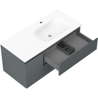 Mexen Rivel kúpeľňová skrinka 100 cm s umývadlom Vela pravá, 2S, 1D, drážkovaná, grafit/matná biela - 91A23-10047-3-BBFFF66-W23P01