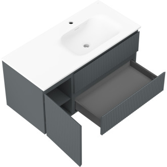 Mexen Rivel kúpeľňová skrinka 100 cm s umývadlom Vela pravá, 2S, 1D, drážkovaná, grafit/matná biela - 91A23-10047-3-BBFFF66-W23P01