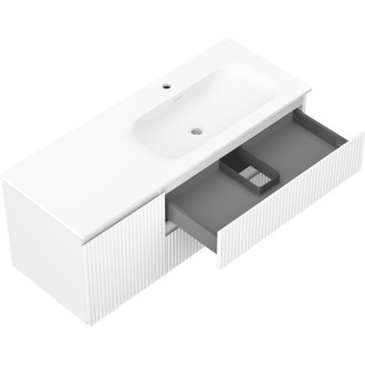 Mexen Rivel kúpeľňová skrinka 120 cm s umývadlom Vela pravá, 2S, 1D, drážkovaná, matná biela - 91A23-12047-3-BBFFF01-W23P01