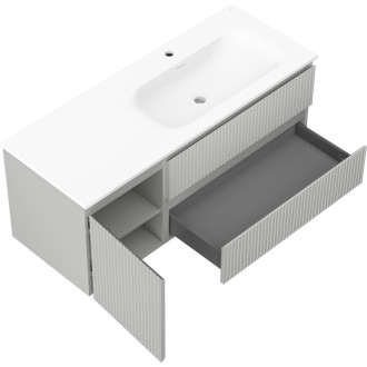 Mexen Rivel kúpeľňová skrinka 120 cm s umývadlom Vela pravá, 2S, 1D, drážkovaná, šedá/matne biela - 91A23-12047-3-BBFFF62-W23P01