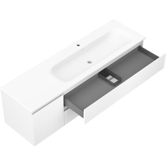 Mexen Rivel kúpeľňová skrinka 160 cm s umývadlom Vela pravá, 2S, 1D, drážkovaná, matná biela - 91A23-16047-3-BBFFF01-W23P01