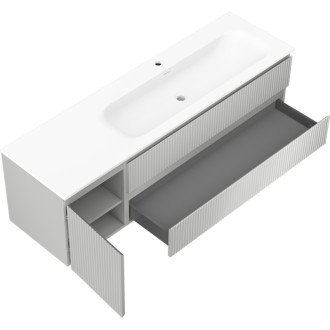 Mexen Rivel kúpeľňová skrinka 160 cm s umývadlom Vela pravá, 2S, 1D, drážkovaná, šedá/matne biela - 91A23-16047-3-BBFFF62-W23P01