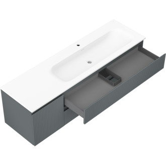 Mexen Rivel kúpeľňová skrinka 160 cm s umývadlom Vela pravá, 2S, 1D, drážkovaná, grafit/matná biela - 91A23-16047-3-BBFFF66-W23P01