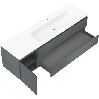 Mexen Rivel kúpeľňová skrinka 160 cm s umývadlom Vela pravá, 2S, 1D, drážkovaná, grafit/matná biela - 91A23-16047-3-BBFFF66-W23P01
