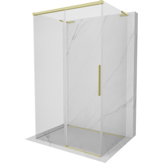 Mexen Rox-3S L trojstenný posuvný sprchovací kút 150 x 70 cm, priehľadný, kartáčované zlato - 8C2L-150-070-55-00-3S
