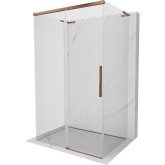 Mexen Rox-3S L trojstenný posuvný sprchovací kút 130 x 90 cm, priehľadný, ružové zlato - 8C2L-130-090-60-00-3S