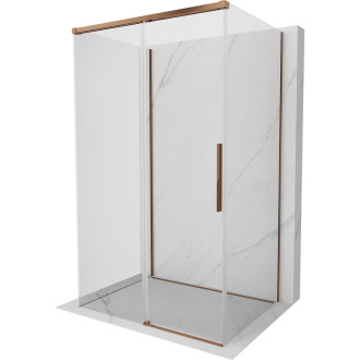 Mexen Rox-3S trojstenný posuvný sprchovací kút 140 x 85 cm, priehľadný, ružové zlato - 8C2-140-085-60-00-3S