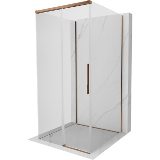 Mexen Rox-3S sprchovací kút s tromi stenami, posuvný, 95 x 95 cm, priehľadný, ružové zlato - 8C2-095-095-60-00-3S