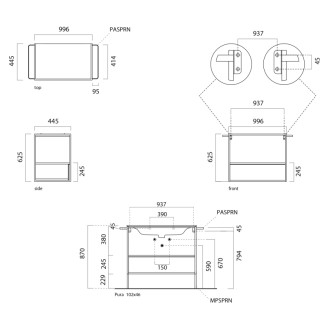 PURA nábytková nožička, výška 229mm, pre konštrukciu MSAP82N/102N, čierna