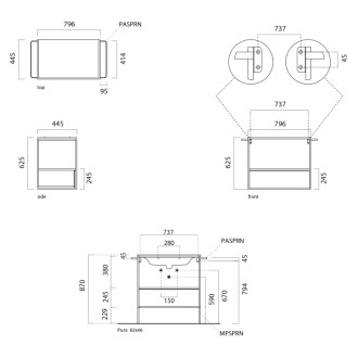 PURA nábytková nožička, výška 229mm, pre konštrukciu MSAP82N/102N, čierna