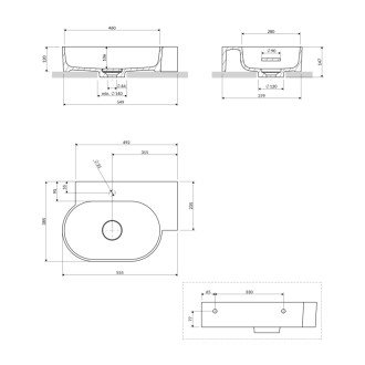 Omnires Ovo M+ umývadlo na dosku / závesné - pravé, 55 × 38 cm, olive mat OVO555UWPOL