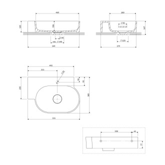 Omnires Ovo M+ umývadlo na dosku / závesné – ľavé, 55 × 38 cm, ash grey mat OVO555UWLAG