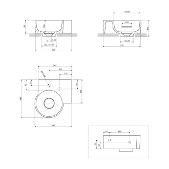 Omnires Ovo M+ umývadlo na dosku / závesné – pravé, 33 × 34 cm, ash grey mat OVO335UWPAG