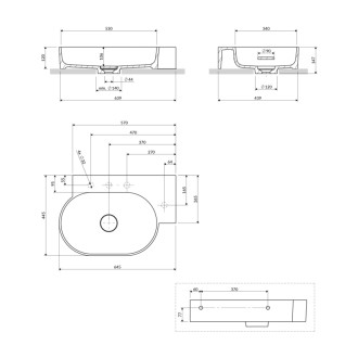 Omnires Ovo M+ umývadlo na dosku / závesné – pravé, 64 × 44 cm, biela lesk OVO645UWPBP
