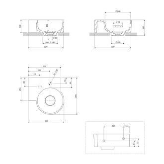 Omnires Ovo M+ umývadlo na dosku / závesné – ľavé, 33 × 34 cm, ash grey mat OVO335UWLAG