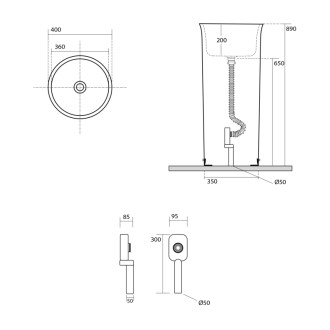 THE NEW YORKER keramické umývadlo voľne stojace, 40x89x40cm, biela