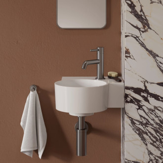 Omnires Ovo M+ umývadlo na dosku / závesné – pravé, 33 × 34 cm, biela lesk OVO335UWPBP