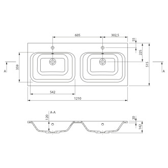 ARECA dvojumývadlo, liaty mramor, 121x51, 5cm, biela