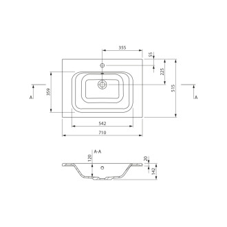 ARECA umývadlo, liaty mramor, 71x51, 5cm, biela