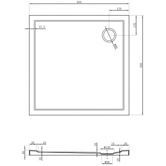 Mexen Flow úzká čtvercová sprchová vanička 85 x 85 cm, bílý lesk - 46S108585