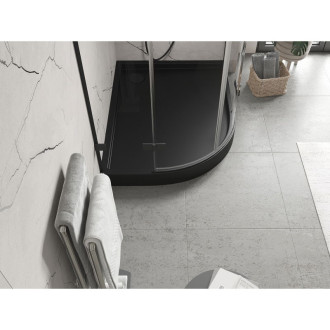 Mexen Flow+ půlkruhová asymetrická pravá sprchová vanička 90 x 80 cm, matná černá - 46Q708090RH