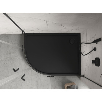 Mexen Flow+ půlkruhová asymetrická pravá sprchová vanička 90 x 80 cm, matná černá - 46Q708090RH