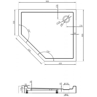 Mexen Flow+ pravá pětiúhelníková sprchová vanička 90 x 80 cm, matná černá - 46P708090RH