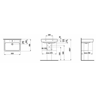 Umyvadlo Laufen Pro 65x48 cm otvor pro baterii uprostřed H8189530001041