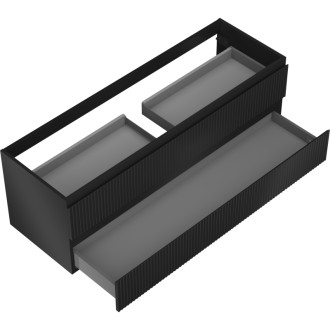 Mexen Rivel koupelnová skříňka pod umyvadlo 140 cm, 2 zásuvky, drážkovaná, matná černá - 91A20-14047-2-BFF71