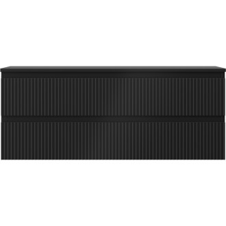 Mexen Rivel koupelnová skříňka pod umyvadlo 120 cm s pracovní deskou, 2 zásuvky, drážkovaná, matně černá - 91A20-12047-2-BFFC71