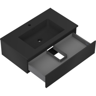 Koupelnová skříňka Mexen Rivel 80 cm s umyvadlem Otis, 1 zásuvka, drážkovaná, matná černá - 91A20-08023-1-BF71-W18M71