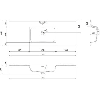 Koupelnová skříňka Mexen Rivel 120 cm s umyvadlem Otis, 1 zásuvka, drážkovaná, matná černá - 91A20-12023-1-BF71-W18M71