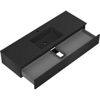 Koupelnová skříňka Mexen Rivel 140 cm s umyvadlem Otis, 1 zásuvka, drážkovaná, matná černá - 91A20-14023-1-BF71-W18M71
