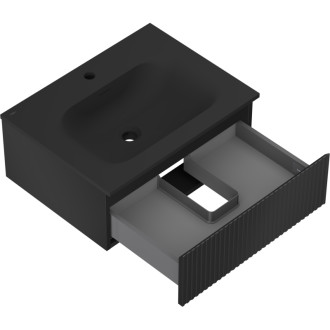 Koupelnová skříňka Mexen Rivel 60 cm s umyvadlem Vela, 1 zásuvka, drážkovaná, matná černá - 91A20-06023-1-BF71-W23M71