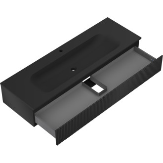 Koupelnová skříňka Mexen Rivel 140 cm s umyvadlem Vela, 1 zásuvka, drážkovaná, matná černá - 91A20-14023-1-BF71-W23M71