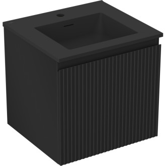Kúpeľňová skrinka Mexen Rivel 50 cm s umývadlom Otis, 1 zásuvka, drážkovaná, matná čierna - 91A20-05047-1-BF71-W18M71