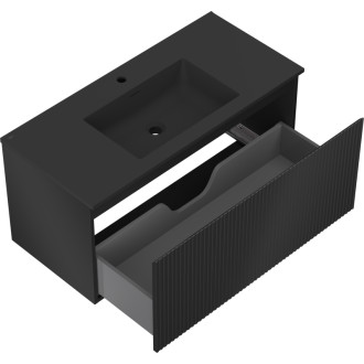 Koupelnová skříňka Mexen Rivel 100 cm s umyvadlem Otis, 1 zásuvka, drážkovaná, matná černá - 91A20-10047-1-BF71-W18M71
