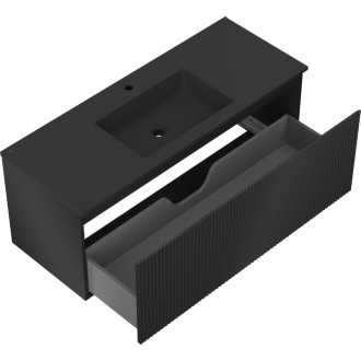 Koupelnová skříňka Mexen Rivel 120 cm s umyvadlem Otis, 1 zásuvka, drážkovaná, matná černá - 91A20-12047-1-BF71-W18M71