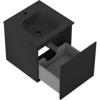 Koupelnová skříňka Mexen Rivel 45 cm s umyvadlem Vela, 1 zásuvka, drážkovaná, matná černá - 91A20-04547-1-BF71-W23M71