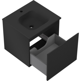 Koupelnová skříňka Mexen Rivel 50 cm s umyvadlem Vela, 1 zásuvka, drážkovaná, matná černá - 91A20-05047-1-BF71-W23M71