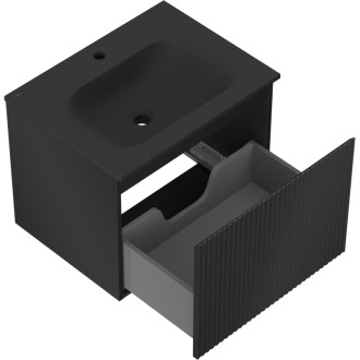 Koupelnová skříňka Mexen Rivel 60 cm s umyvadlem Vela, 1 zásuvka, drážkovaná, matná černá - 91A20-06047-1-BF71-W23M71