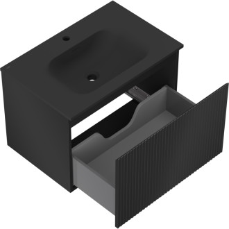 Koupelnová skříňka Mexen Rivel 70 cm s umyvadlem Vela, 1 zásuvka, drážkovaná, matná černá - 91A20-07047-1-BF71-W23M71